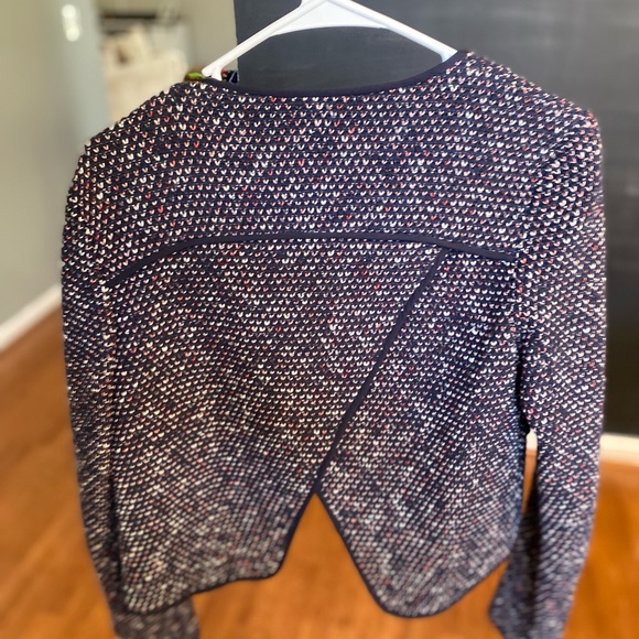 Long-Sleeve Tweed Cardigan Jacket, Navy - Picture 5 of 6